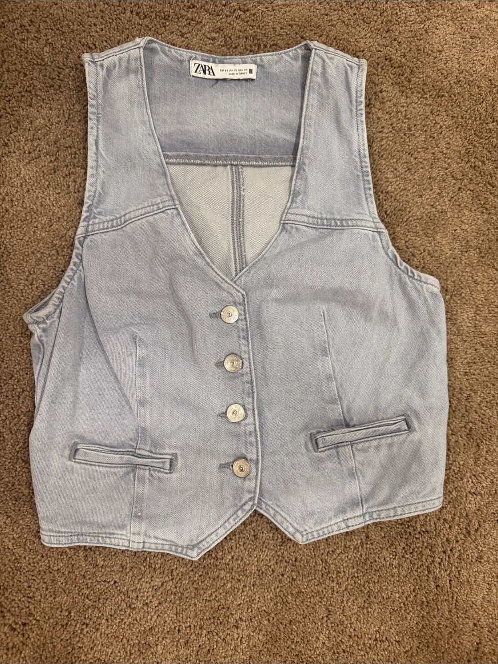 Zara Pale Blue Denim Vest with Button Front